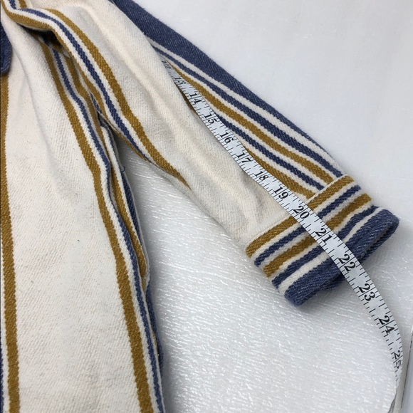 Aerie Striped Shacket Button Up Long Sleeve Flannel Yellow Blue Oversized XS - Picture 15 of 16